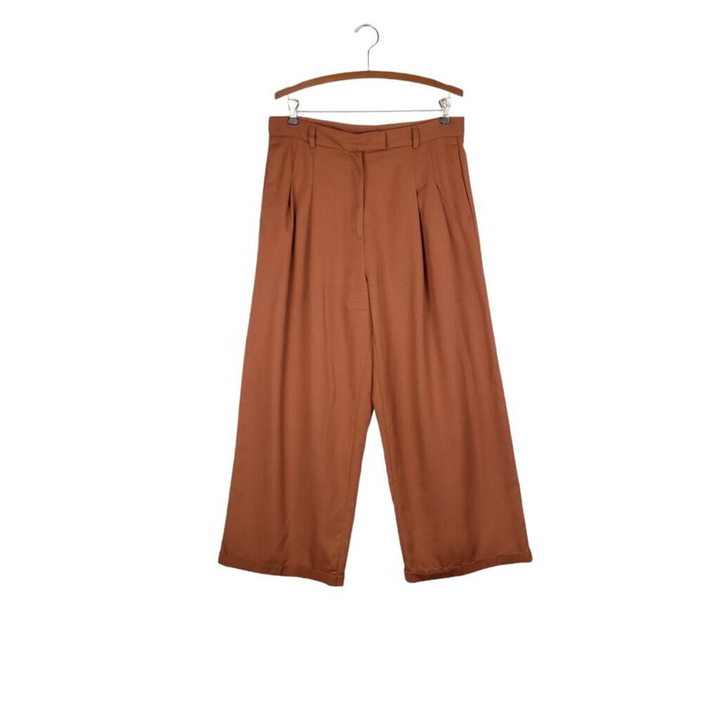 Free People Wide Leg Trouser Pants Cuffed Pleated Rust High Rise Womens Size 10